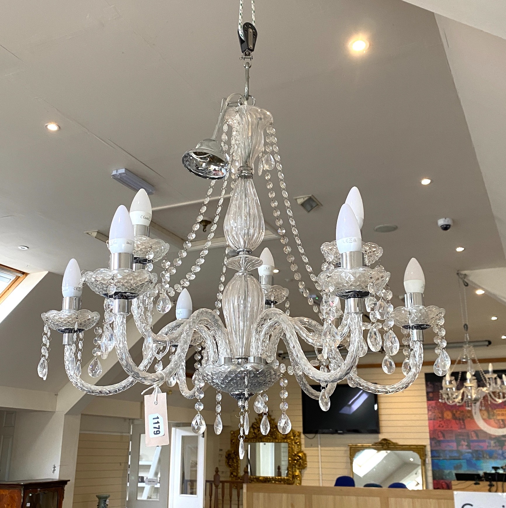 A pair of modern Venetian style eight branch glass electroliers, 60cm drop
